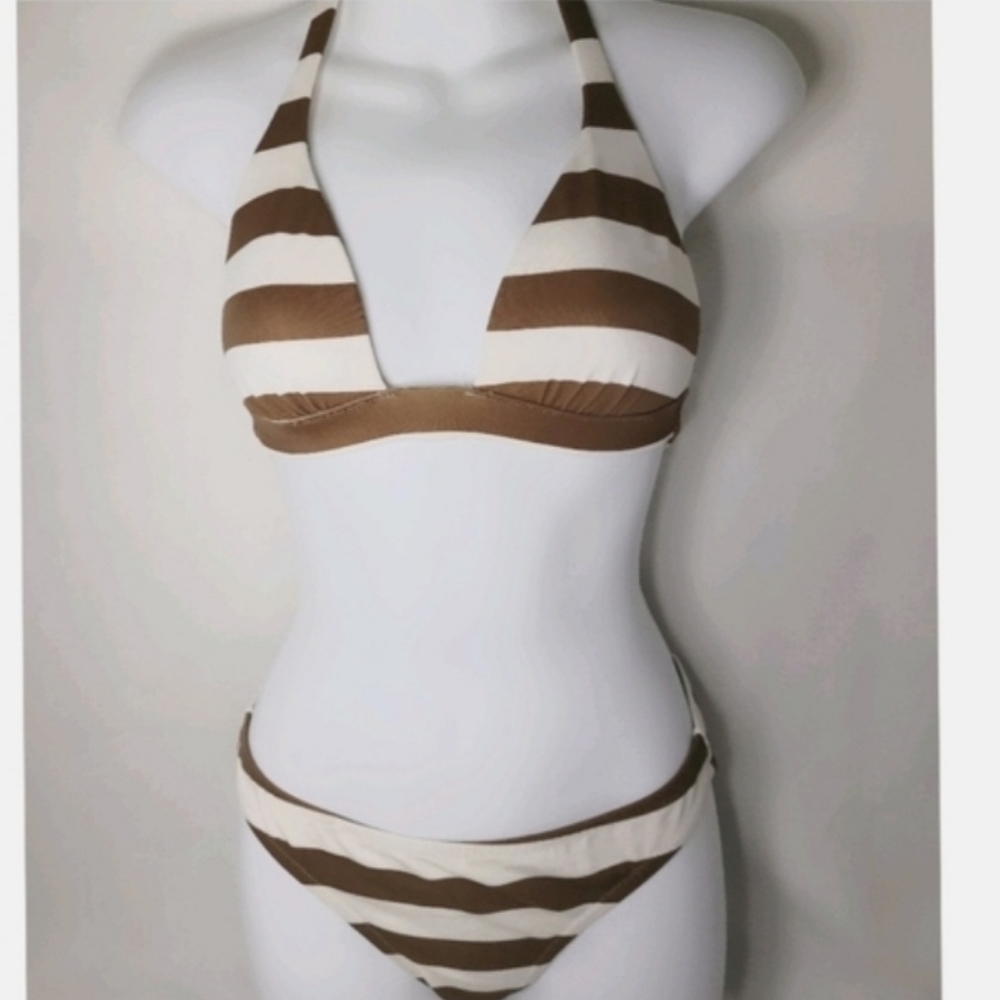 Victorias Secret Striped Brown and White Halter Bikini
